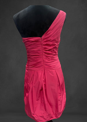 One shoulder Fuscha pink knee length dress