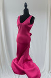 ROSE RED BACKLESS LONG GOWN WITH BACK RIBBON