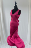 ROSE RED BACKLESS LONG GOWN WITH BACK RIBBON