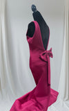 ROSE RED BACKLESS LONG GOWN WITH BACK RIBBON