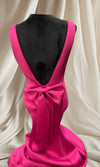 ROSE RED BACKLESS LONG GOWN WITH BACK RIBBON