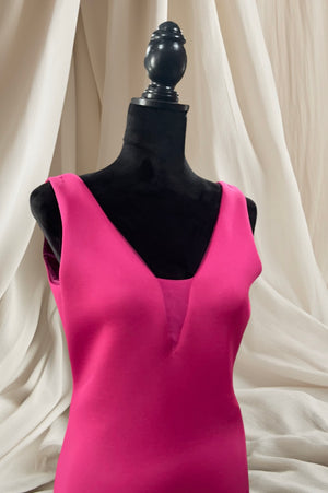 ROSE RED BACKLESS LONG GOWN WITH BACK RIBBON