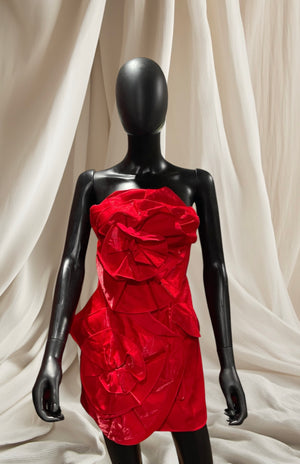 Rose red flower mini tube dress