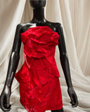 Rose red flower mini tube dress