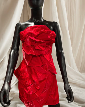Rose red flower mini tube dress