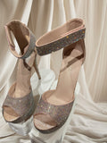 Silver Bead Ankle Strapped Pageant Shoes