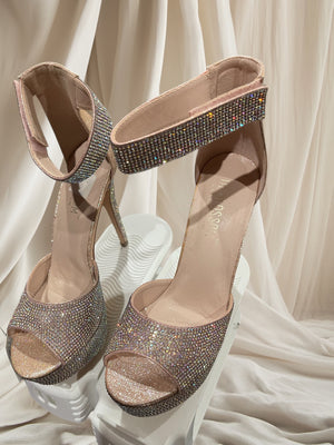 Silver Bead Ankle Strapped Pageant Shoes