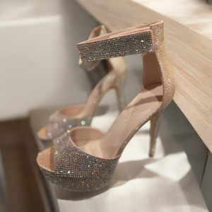 Silver Bead Ankle Strapped Pageant Shoes