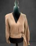 Cable knit Brown Long sleeve V neck sweater