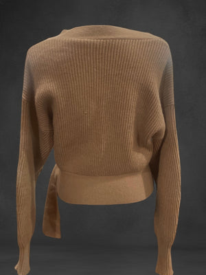 Cable knit Brown Long sleeve V neck sweater