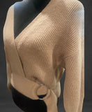 Cable knit Brown Long sleeve V neck sweater