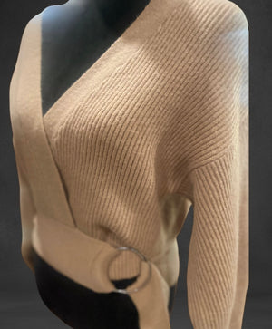Cable knit Brown Long sleeve V neck sweater