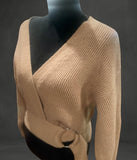 Cable knit Brown Long sleeve V neck sweater