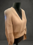 Cable knit Brown Long sleeve V neck sweater