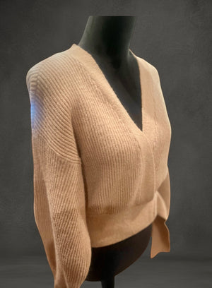 Cable knit Brown Long sleeve V neck sweater