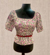 Floral Print Square neck  bubble short sleeve crop top blouse