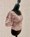 Floral Print Square neck  bubble short sleeve crop top blouse