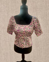 Floral Print Square neck  bubble short sleeve crop top blouse