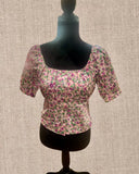 Floral Print Square neck  bubble short sleeve crop top blouse