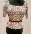 Floral Print Square neck  bubble short sleeve crop top blouse