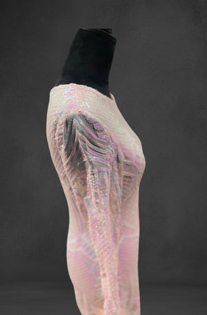 Baby Pink beaded sequined Long sleeve dress