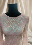 Baby Pink beaded sequined Long sleeve dress