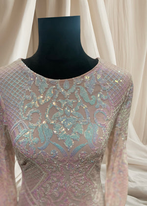 Baby Pink beaded sequined Long sleeve dress