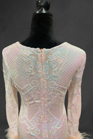 Baby Pink beaded sequined Long sleeve dress