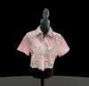 Pink polo eye let crop top with faux diamond accent
