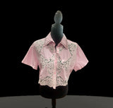Pink polo eye let crop top with faux diamond accent