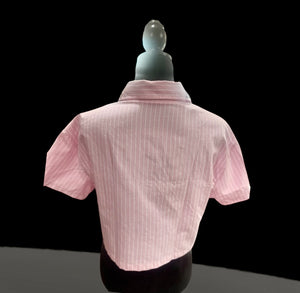 Pink polo eye let crop top with faux diamond accent
