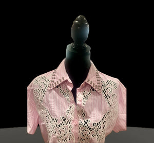 Pink polo eye let crop top with faux diamond accent