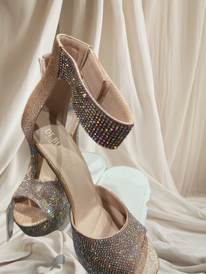 Silver Bead Ankle Strapped Pageant Shoes