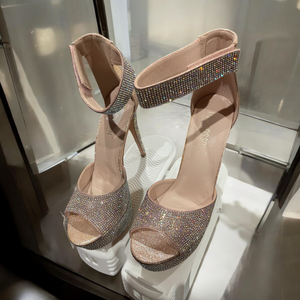 Silver Bead Ankle Strapped Pageant Shoes
