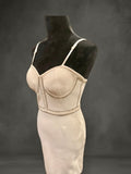Bodycon sleeveless cream dress with silver stones