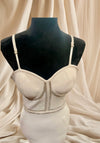 Bodycon sleeveless cream dress with silver stones