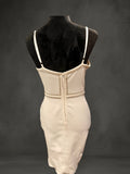 Bodycon sleeveless cream dress with silver stones