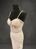 Bodycon sleeveless cream dress with silver stones