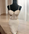 Bodycon sleeveless cream dress with silver stones